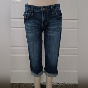 Denim Blue Distressed Capri Cropped Jeans